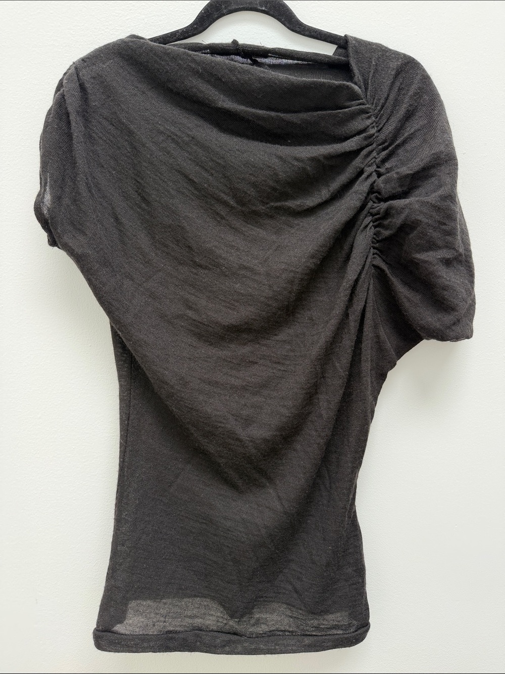 Zara Black Short-Sleeve Ruched Detail Top